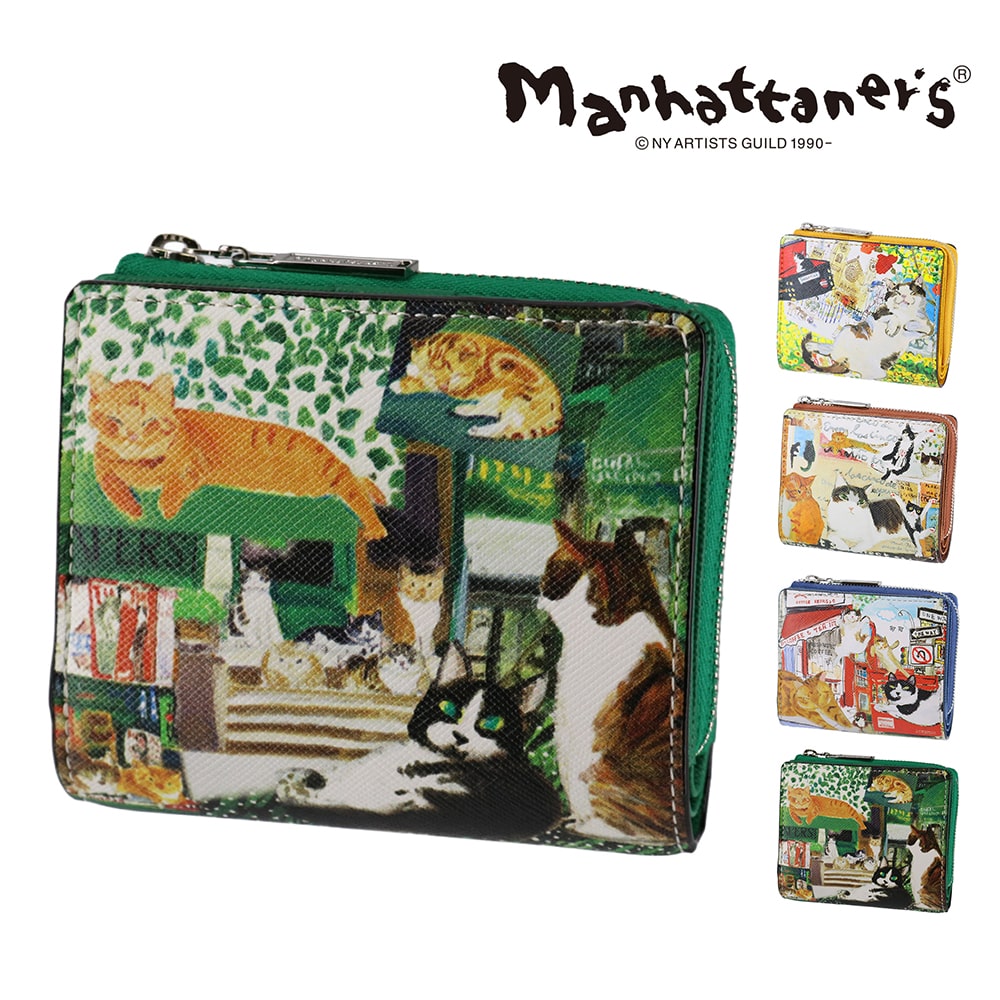 マンハッタナーズ 二つ折り財布 manhattaner's ライブリーパース 0751667 4.緑と猫 -0751667-0072