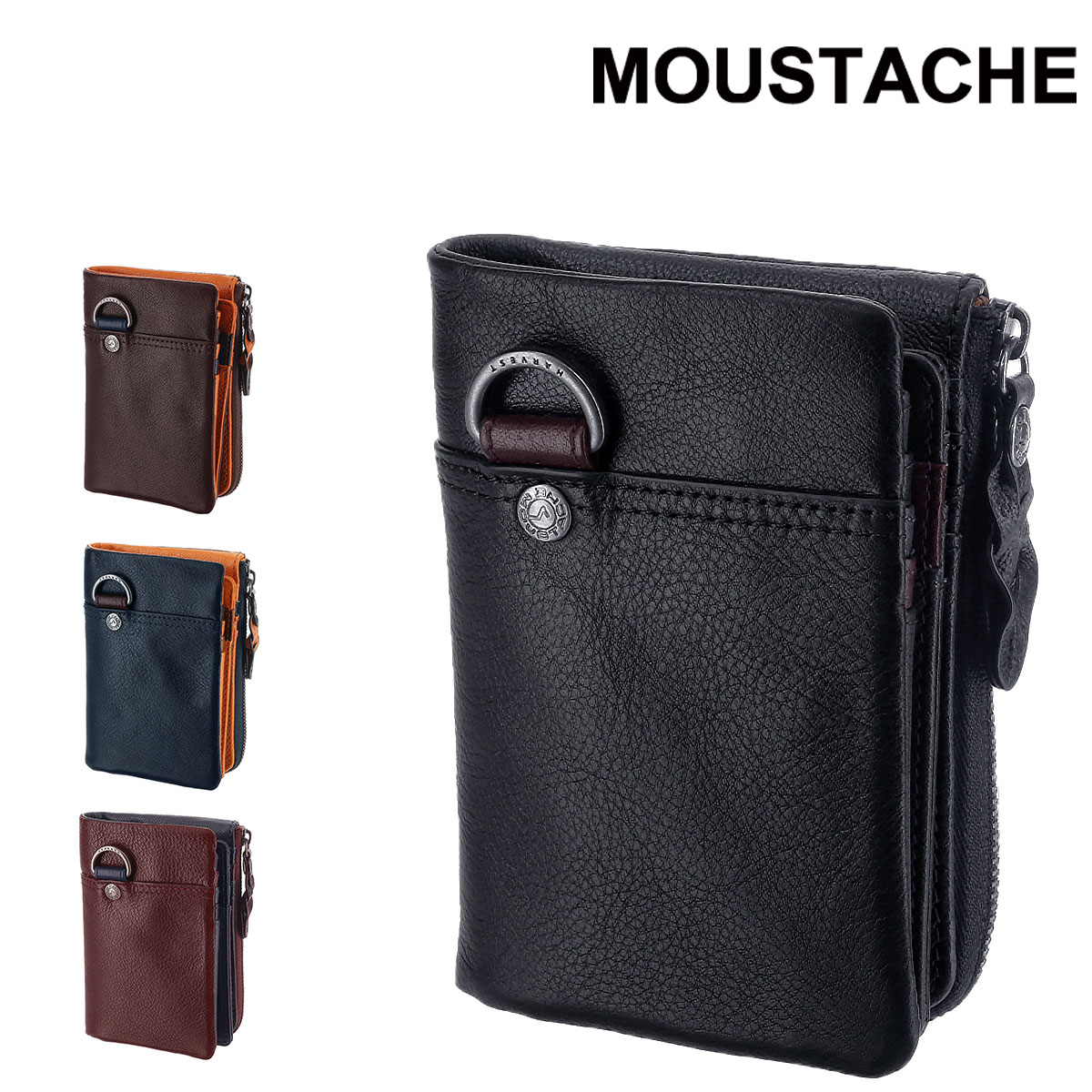 ムスタッシュ MOUSTACHE 二つ折り財布 pph4115 1.ブラック 10xblk メンズ