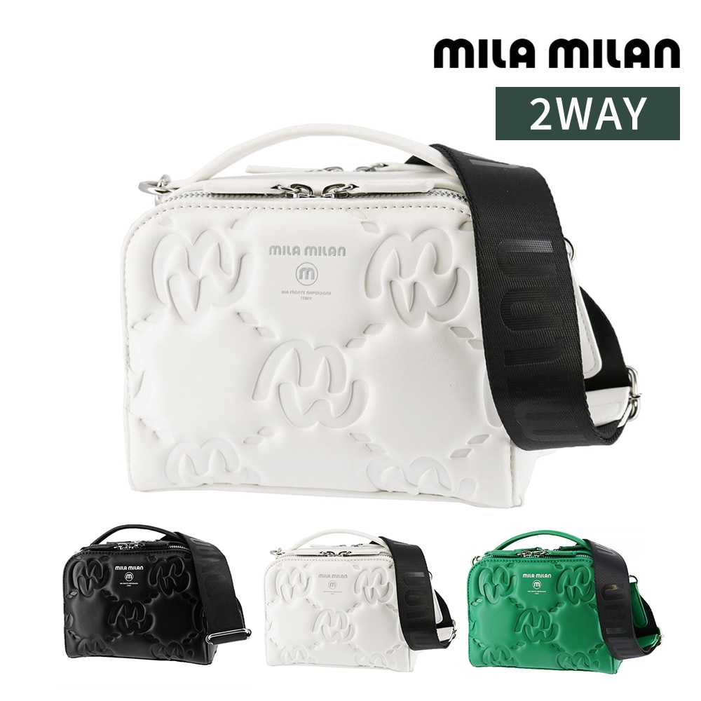 ミラ・ミラン バッグ ショルダーバッグ ハンドバッグ ミニ 2WAY mila milan カリーナ 手つきショルダー 263101 メンズ レディース 黒 白 緑 送料無料 誕生日プレゼント ギフト ラッピング無料 【正規代理店】 2.ホワイト -wht