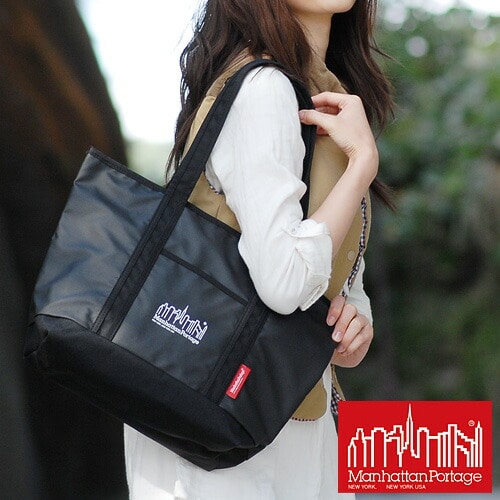 Manhattan Portage トートバッグ MP Logo Printed Cherry Hill Tote Bag MP1306zp 71x1001 ブラックxホワイト メンズ レディース