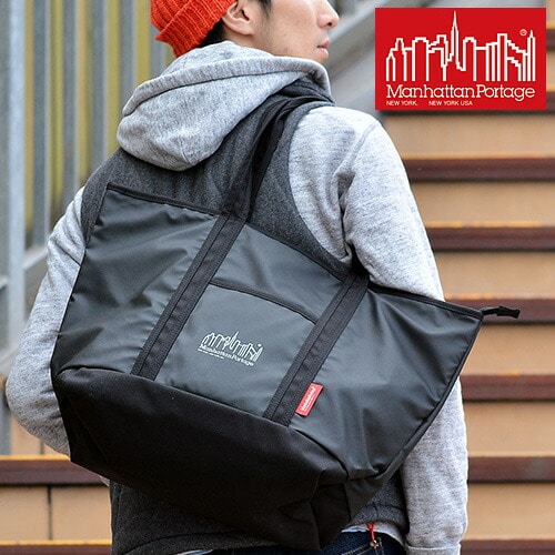 Manhattan Portage トートバッグ MP Logo Printed Cherry Hill Tote Bag MP1307zp 71x1001 ブラックxホワイト メンズ レディース