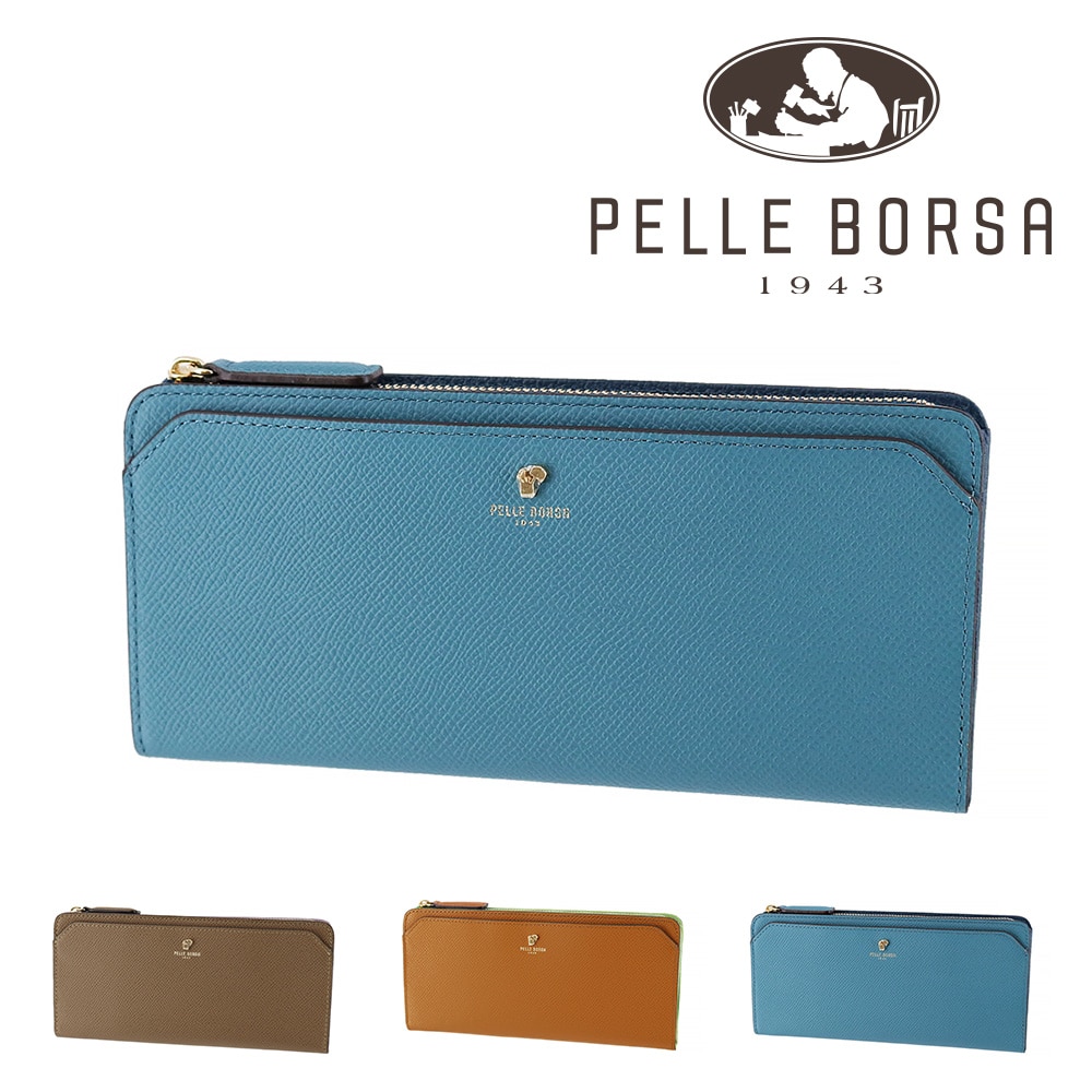 ペレボルサ PELLE BORSA フレンチカーフグッズ L字ファスナー長財布 203301 3.ブルー -61xbu レディース