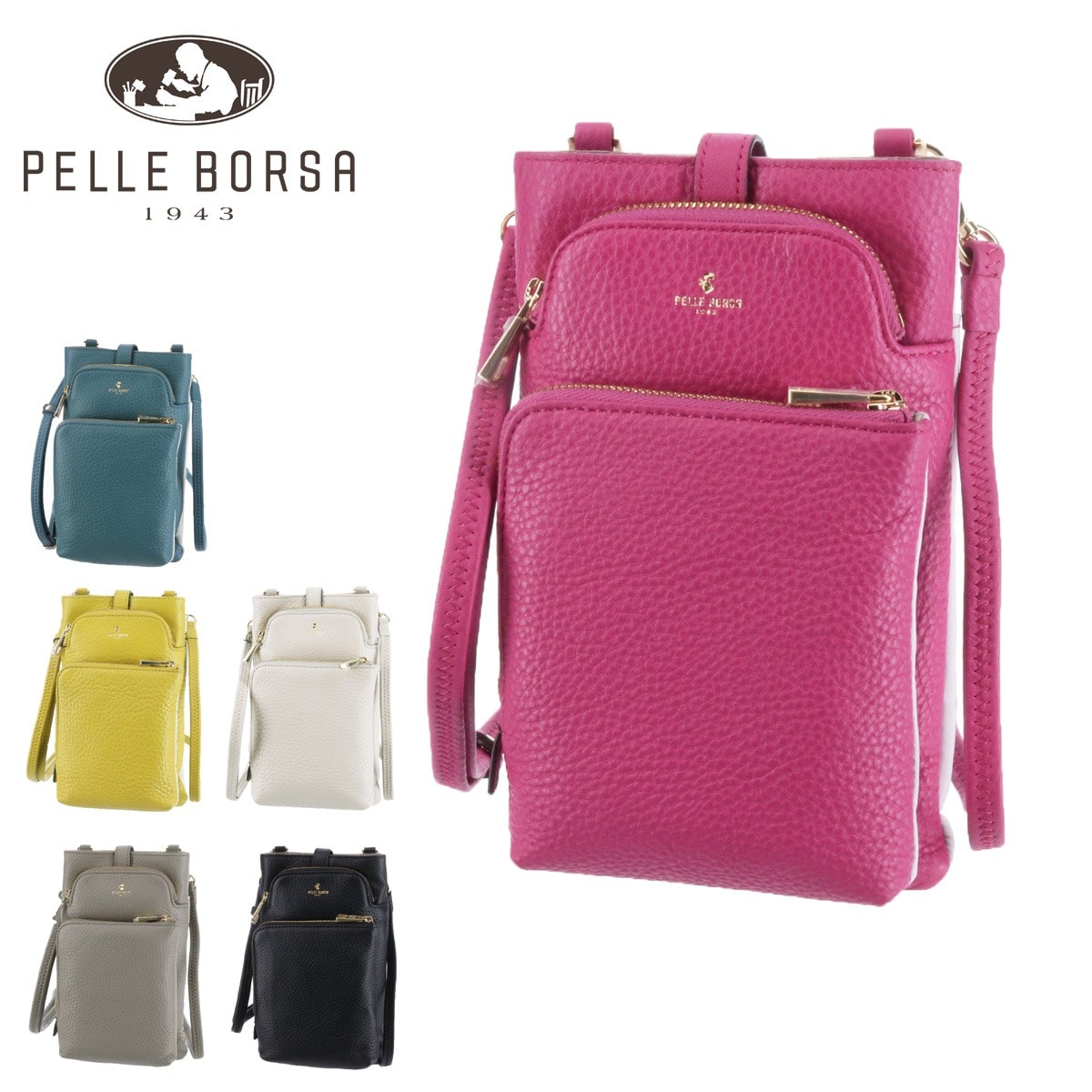 ペレボルサ PELLE BORSA エコバッグ付き ショルダーポーチ Mano Goods マーノグッズ 204730 3.ピンク 32xpi レディース