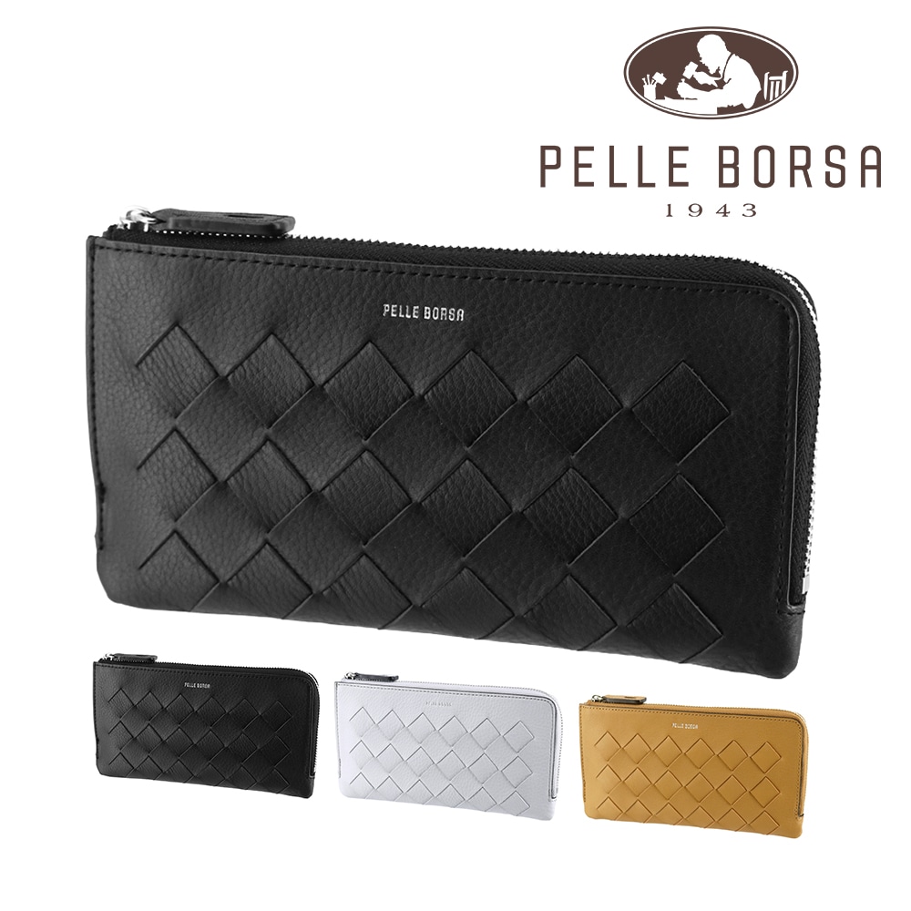 ペレボルサ 財布 長財布 小さめ 薄マチ 本革 PELLE BORSA クロノウィーブ メッシュL字ファスナーコンパクト長財布 205843 レディース 送料無料 誕生日プレゼント ギフト ラッピング無料 【正規代理店】 1.ブラック -bl