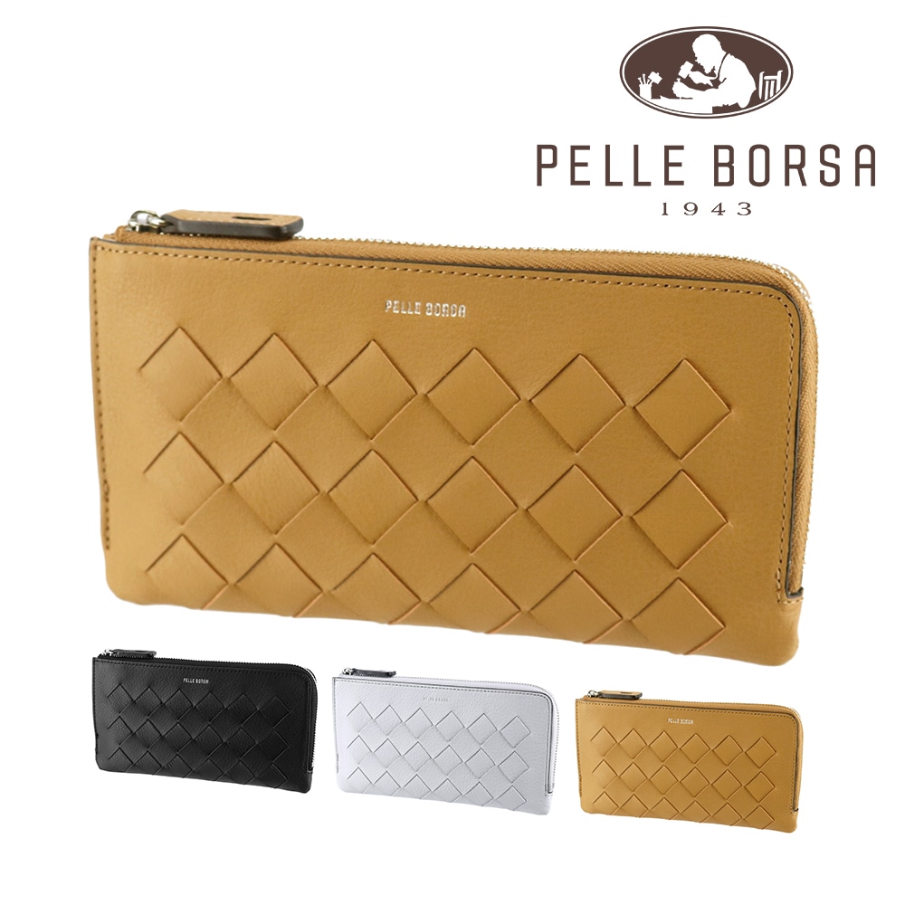 ペレボルサ 財布 長財布 小さめ 薄マチ 本革 PELLE BORSA クロノウィーブ メッシュL字ファスナーコンパクト長財布 205843 レディース 送料無料 誕生日プレゼント ギフト ラッピング無料 【正規代理店】 3.キャメル -ca