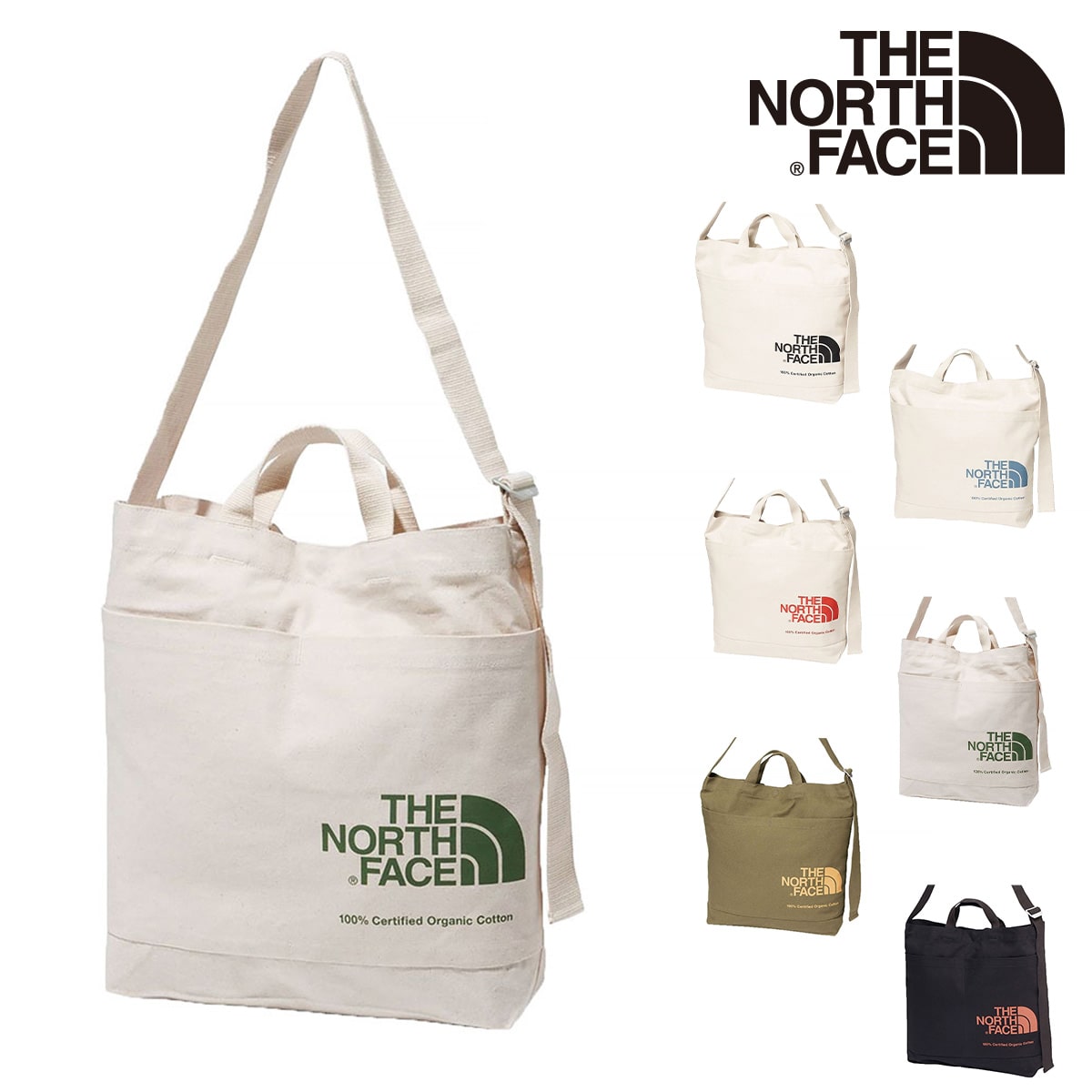 ノースフェイス バッグ THE NORTH FACE オーガニックコットンショルダー ORGANIC C SHOULDER 4.ナチュラルxビンヤードグリーン 【正規代理店】 -99xnm82386ng メンズ レディース