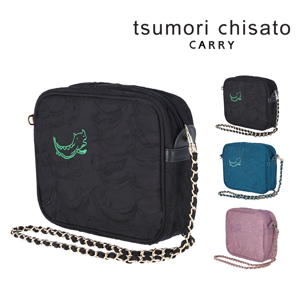 ツモリチサト バッグ ショルダーバッグ 斜めがけ ミニショルダー tsumori chisato なみネコししゅう B6サイズ 50885 レディース 大人 軽量 送料無料 誕生日プレゼント ギフト ラッピング無料 【正規代理店】 1.ブラック -01