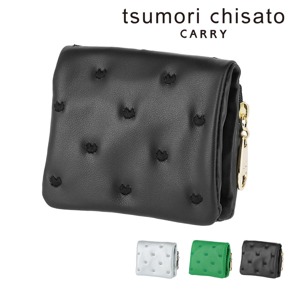 ツモリチサト 財布 二つ折り財布 折財布 小銭入れあり tsumori chisato ぷちネコ 57885 レディース 本革 日本製 小さめ 誕生日プレゼント ギフト ラッピング無料 【正規代理店】 1.ブラック -01