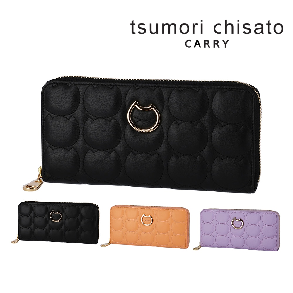 ツモリチサト 財布 小物 長財布 ラウンドファスナー 小銭入れあり 本革 tsumori chisato ラインネコ 57907 レディース 薄い スリム 送料無料 誕生日プレゼント ギフト ラッピング無料 【正規代理店】 1.ブラック -01