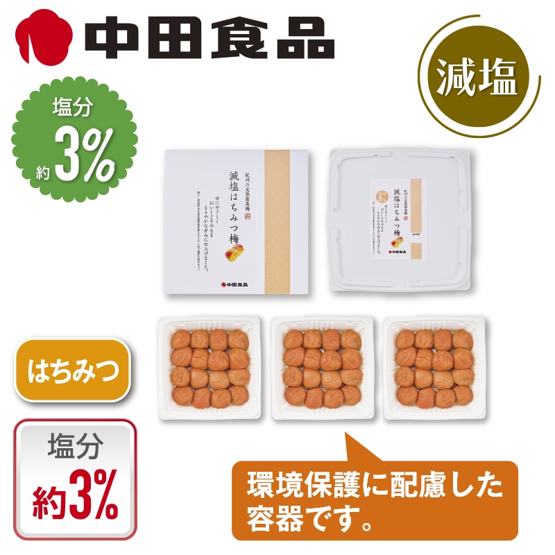 中田食品 紀州の完熟南高梅 減塩はちみつ梅 3箱 送料込み