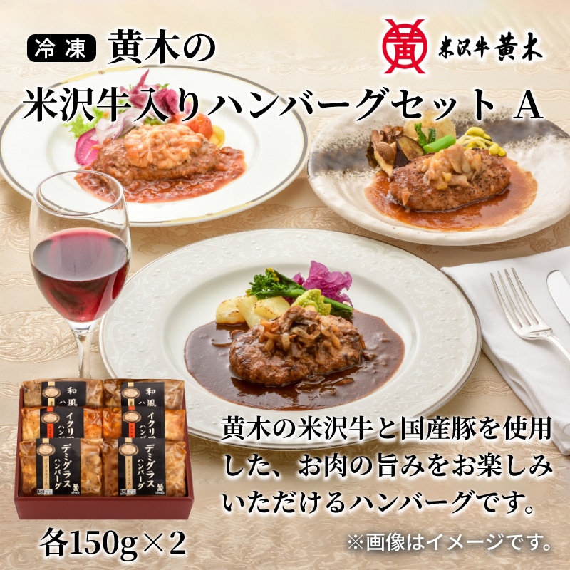 【冷凍】黄木の米沢牛入りハンバーグセット　Ａ 送料込み