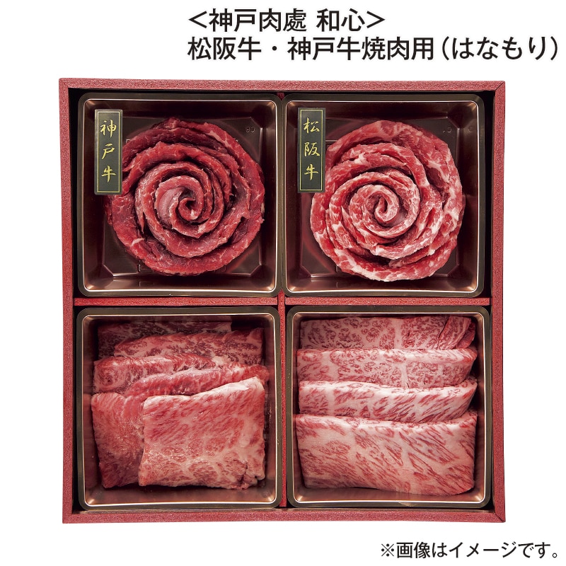 お歳暮 ＜神戸肉處　和心＞松阪牛・神戸牛焼肉用（はなもり） 送料込み