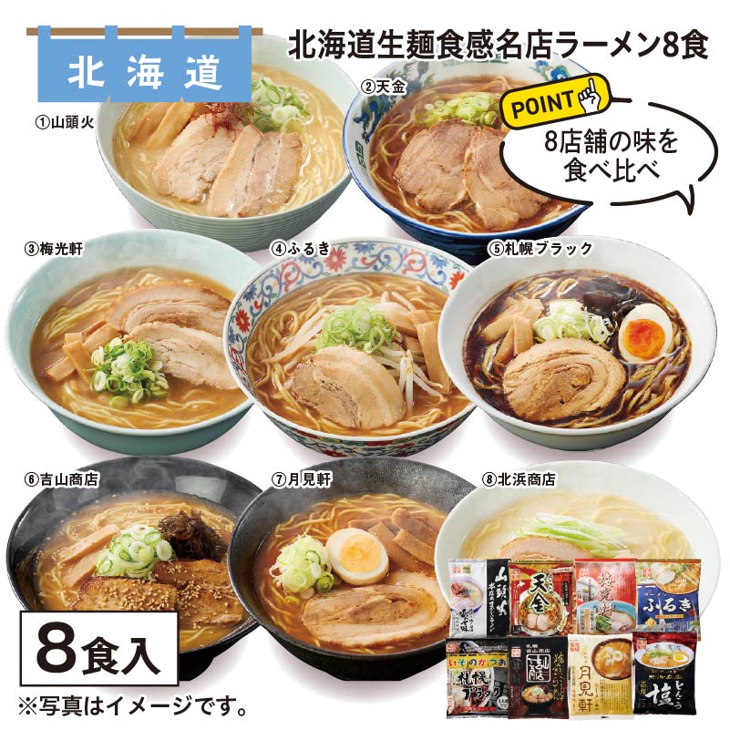 北海道生麺食感名店ラーメン　８食 送料込み