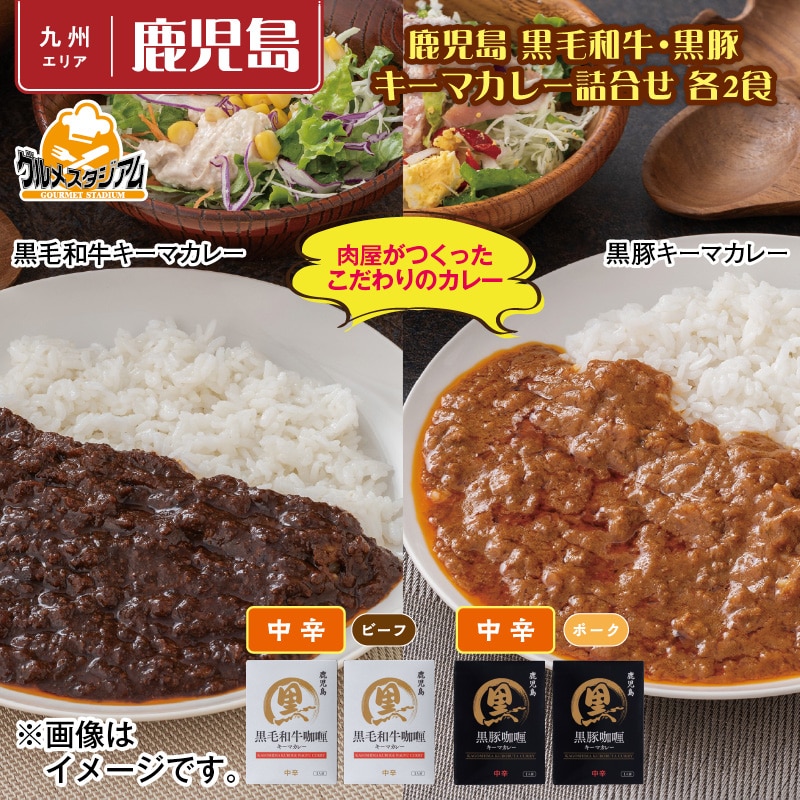 鹿児島　黒毛和牛・黒豚キーマカレー詰合せ　各２食 送料込み