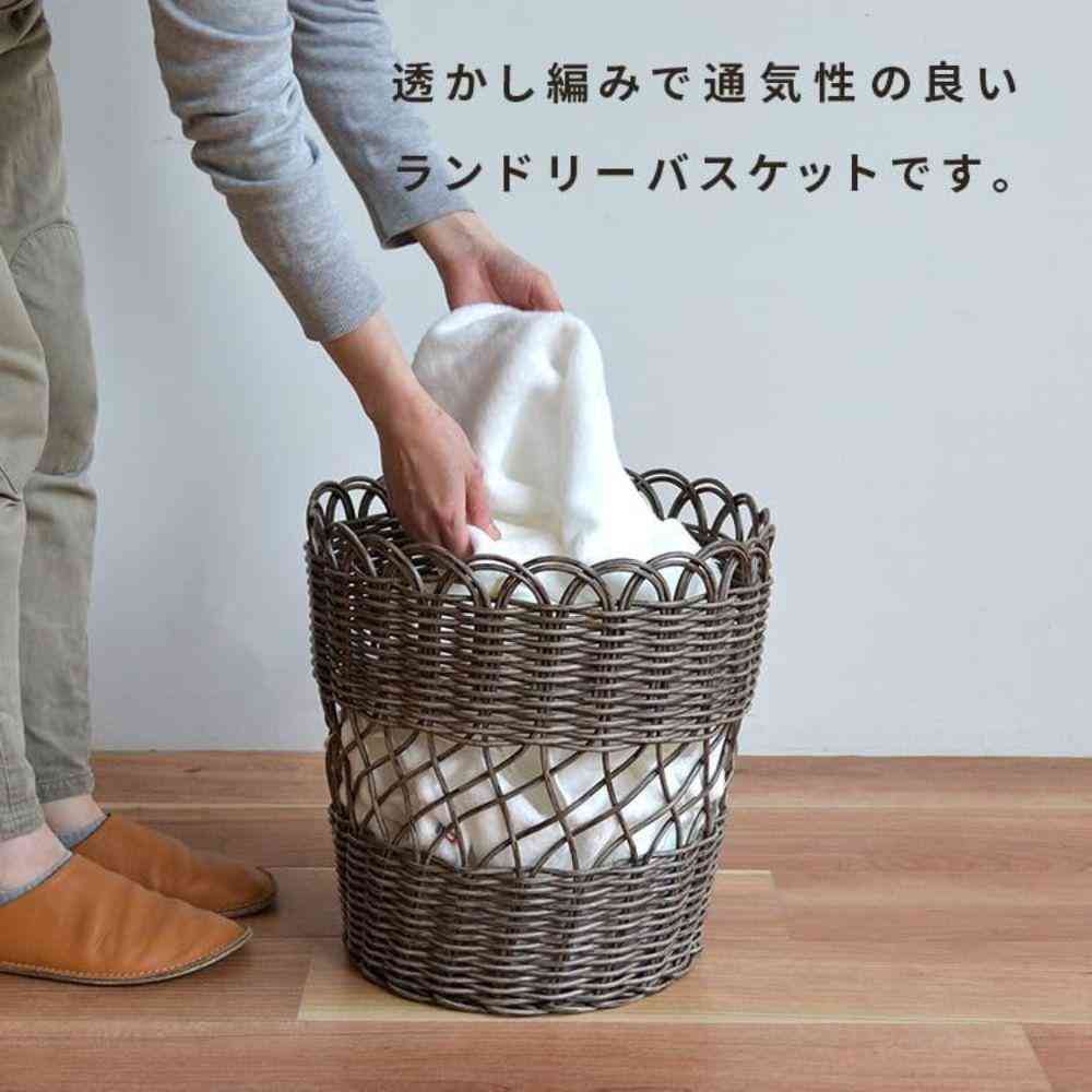 藤栄 PPラタン ラウンド ランドリーバスケット グレー グレー