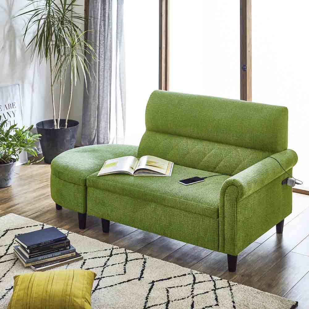 2口コンセント付きのコンパクトカウチソファ SO-CD-GR メーカー直送 ▼返品・キャンセル不可【他商品との同時購入不可】