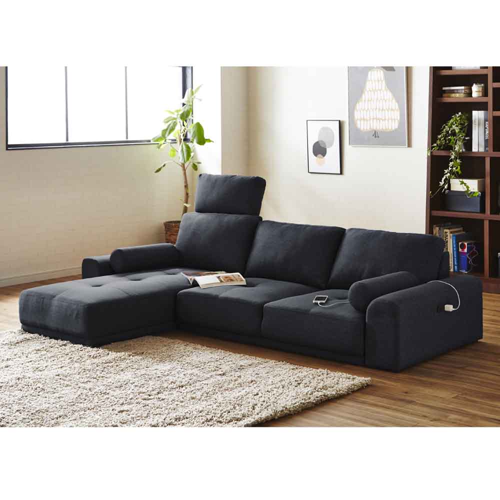 2口コンセント付きロータイプカウチソファ SO-21-GY メーカー直送 ▼返品・キャンセル不可【他商品との同時購入不可】