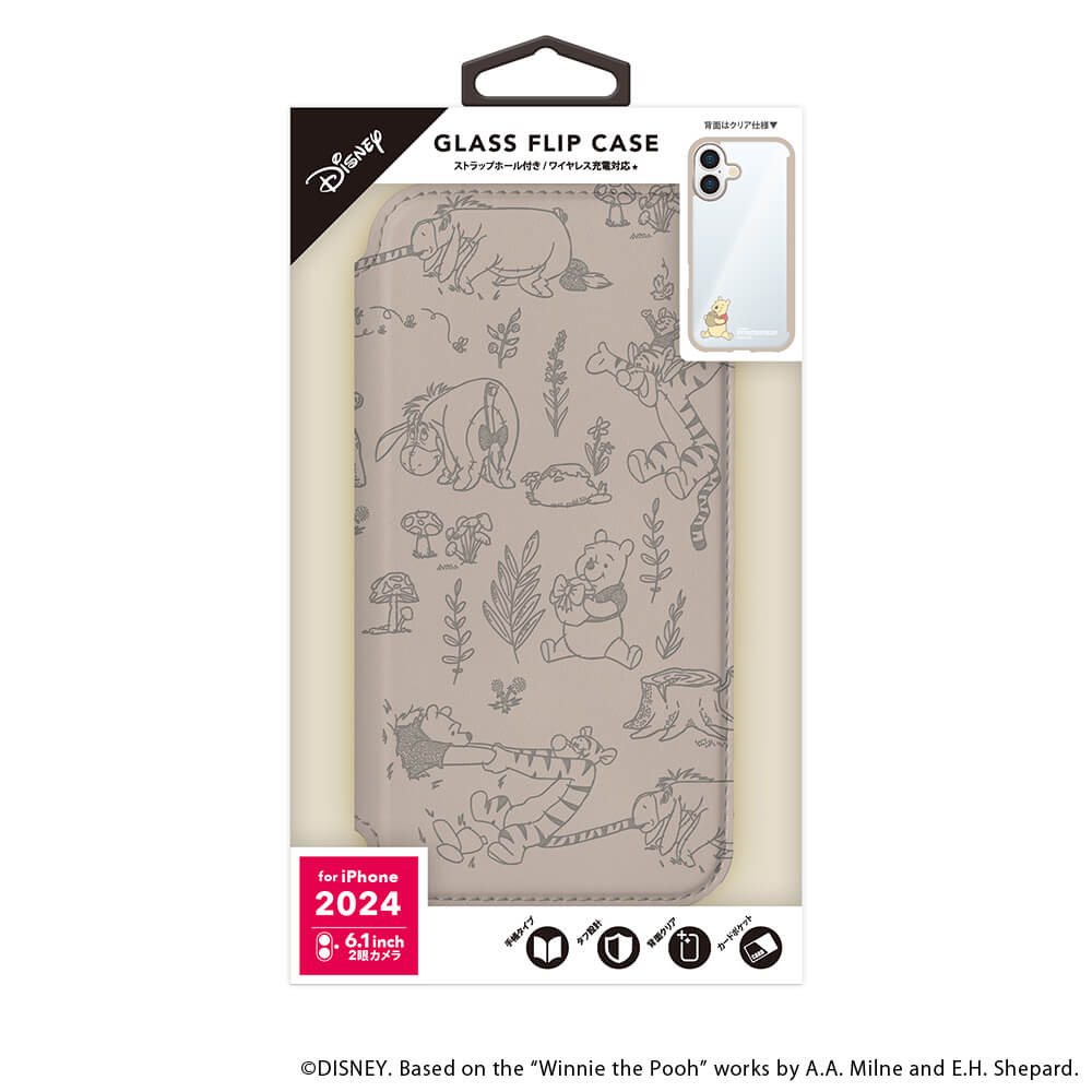 PGA iPhone 16用 ガラスフリップケース くまのプーさん PG-D24AGF04POO 70g