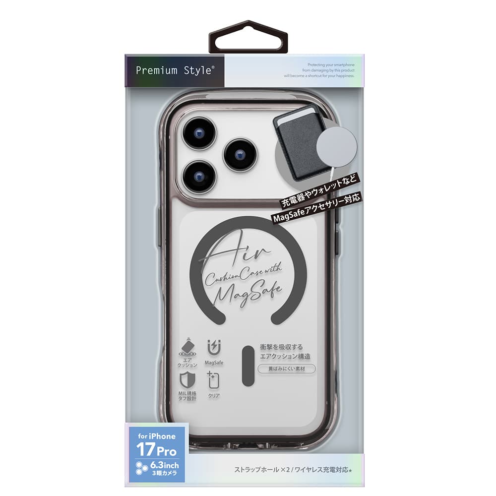 PGA iPhone 17 Pro用 MagSafe対応 エアクッションケース グラファイト 40g