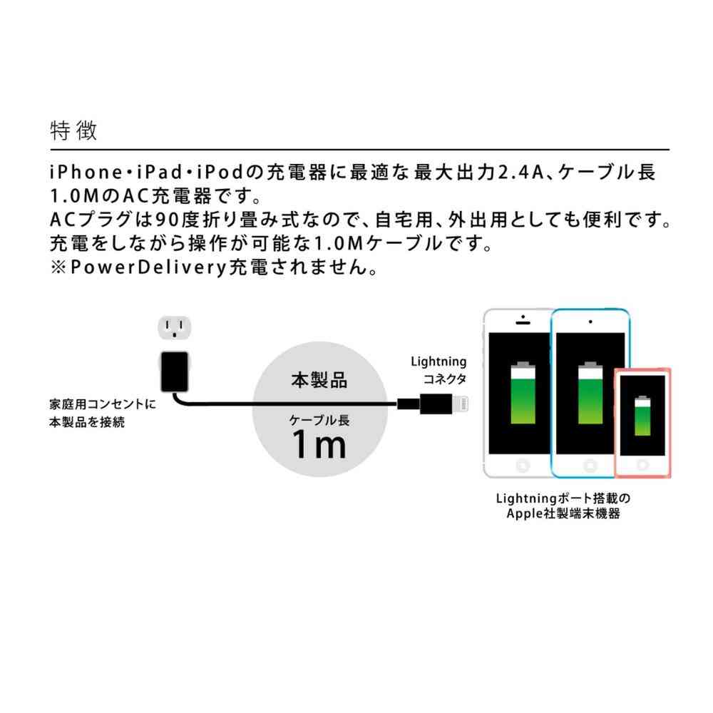オズマ LIGHTNING用AC充電器 1.0M 2.4A ホワイト