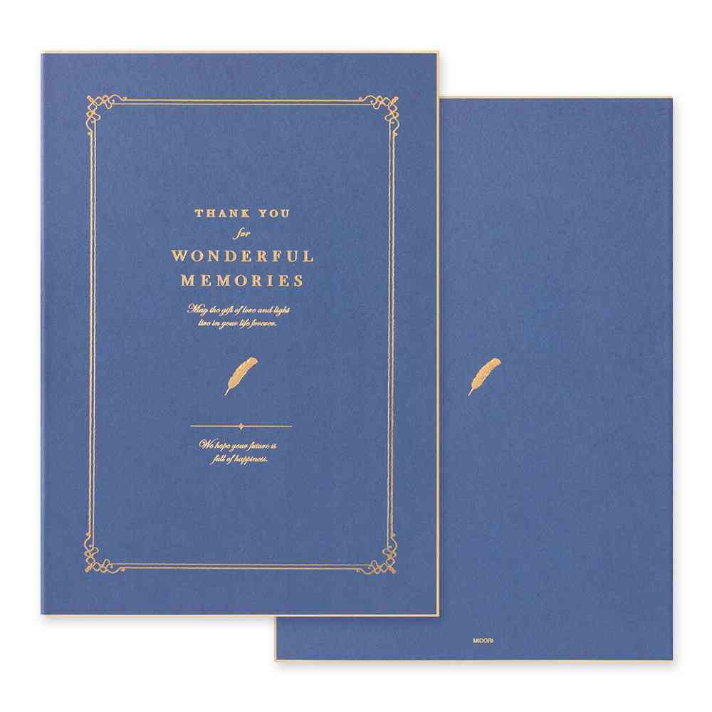 ミドリ カラー色紙<A4> シール付 二つ折り 本型 紺 1個