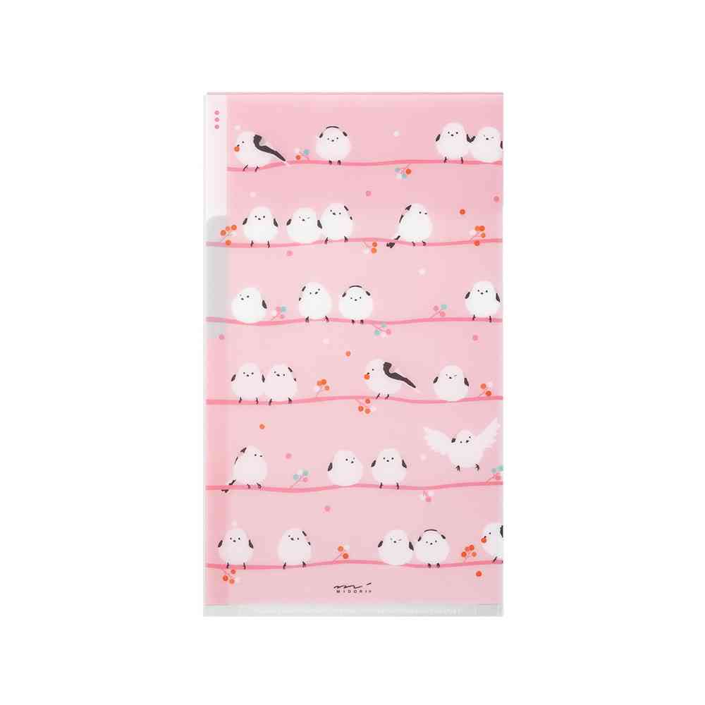 ミドリ 3ポケットクリアホルダー<A5スリム> フラップ付 シマエナガ柄 1個