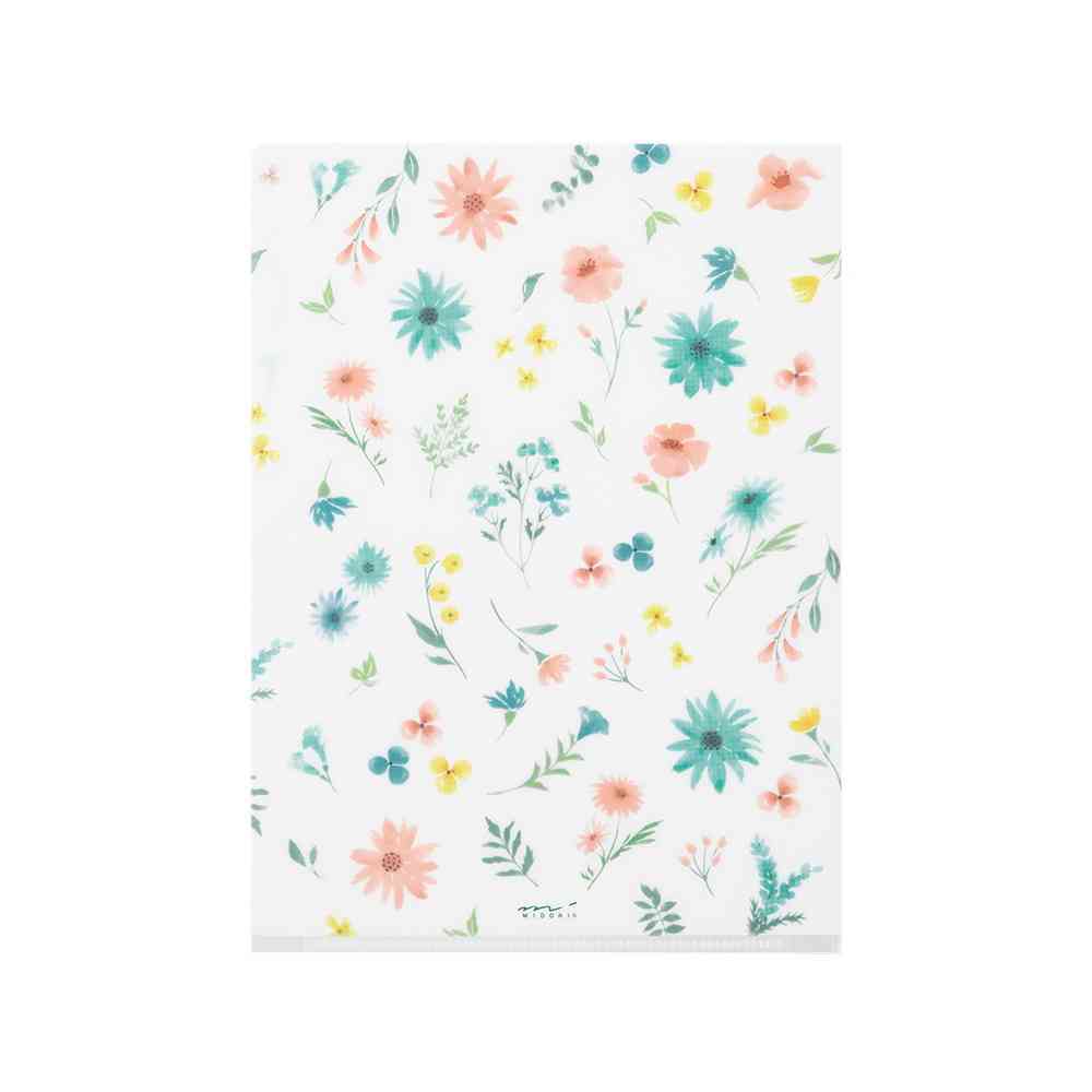 ミドリ 3ポケットクリアホルダー<A5> 花柄B 1個