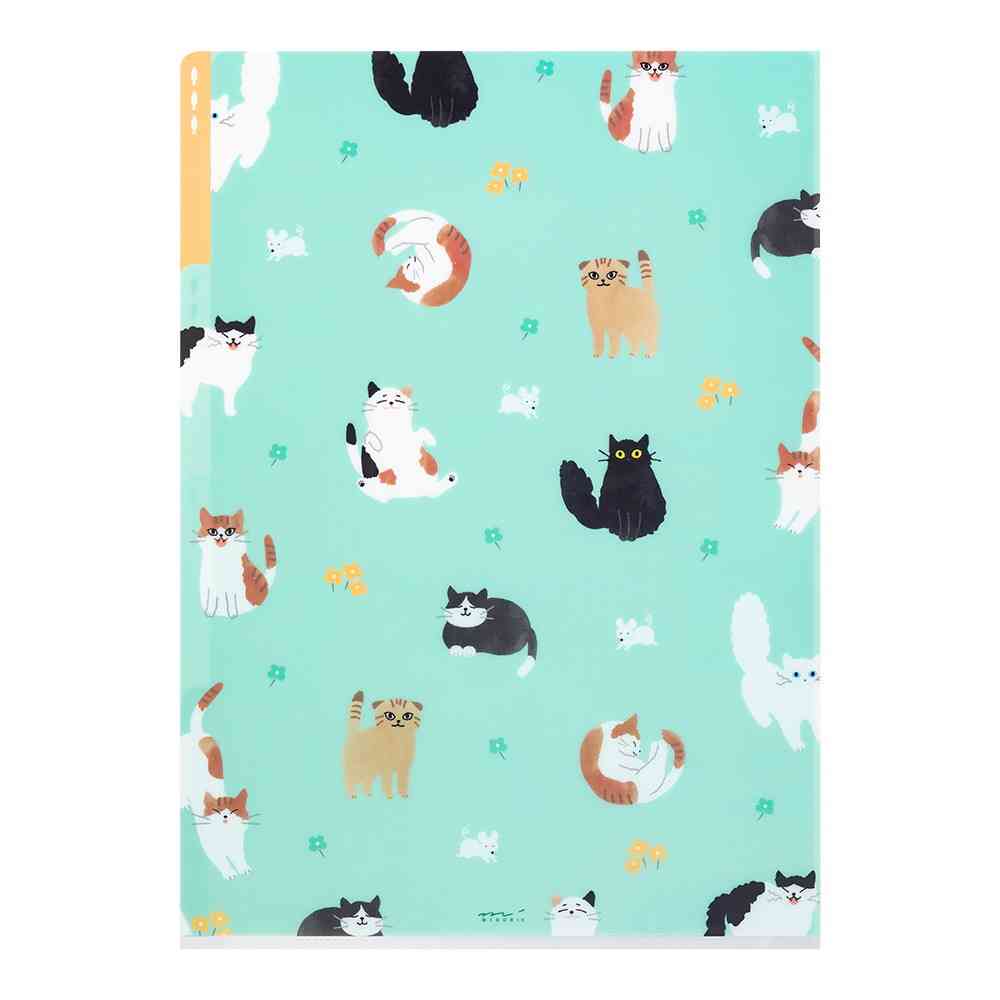 ミドリ 3ポケットクリアホルダー<A4> ネコ柄A 1個