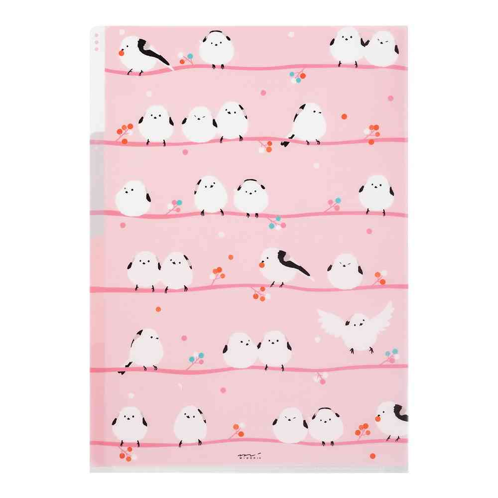 ミドリ 3ポケットクリアホルダー<A4> シマエナガ柄 1個