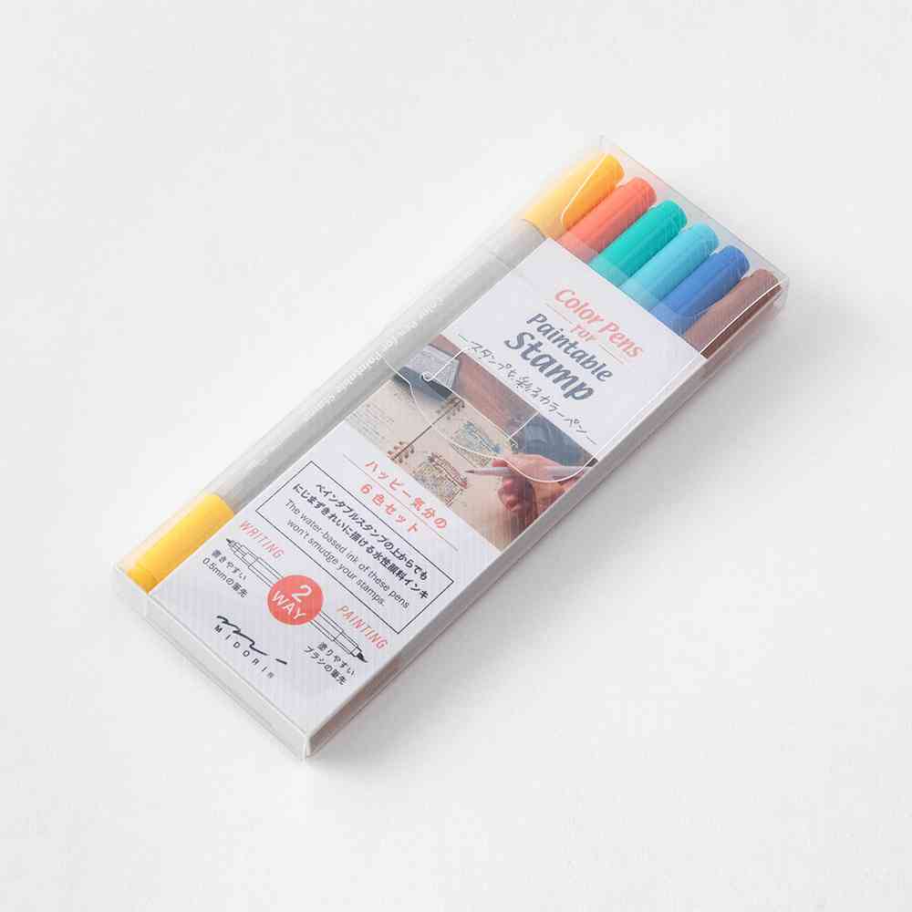 ミドリ カラーペン スタンプ 6本入 ハッピー 1パック