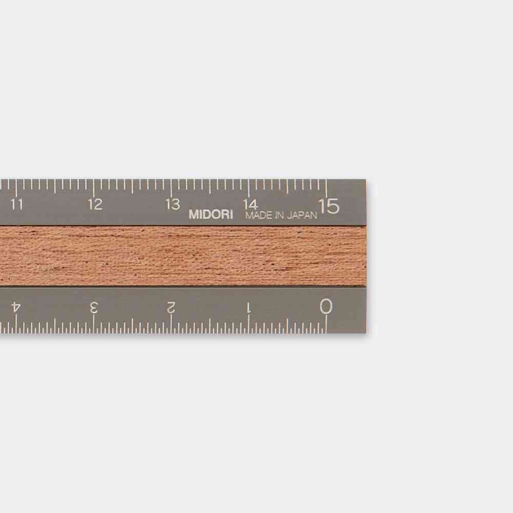 ミドリ アルミ&ウッド定規<15cm> グレー 1個
