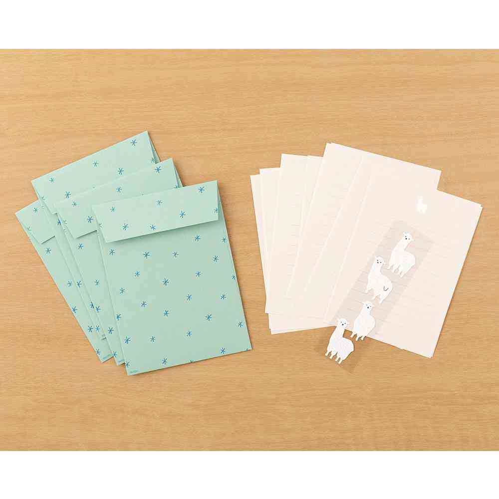 ミドリ レターセット636 シール付 アルパカ柄B 便箋/12枚入、封筒/4枚入、シール/1シート入