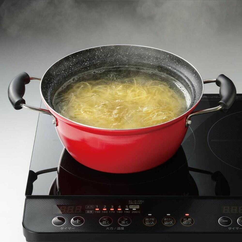和平フレイズ にこみーな IH対応 フチ付両手鍋 24cm レッド レッド