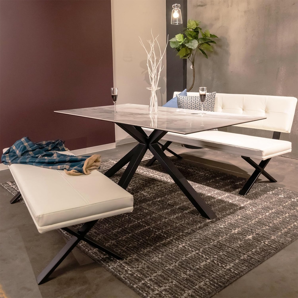 ダイニングベンチ Brescia PVC 背付 ホワイト メーカー直送 ▼返品・キャンセル不可【他商品との同時購入不可】