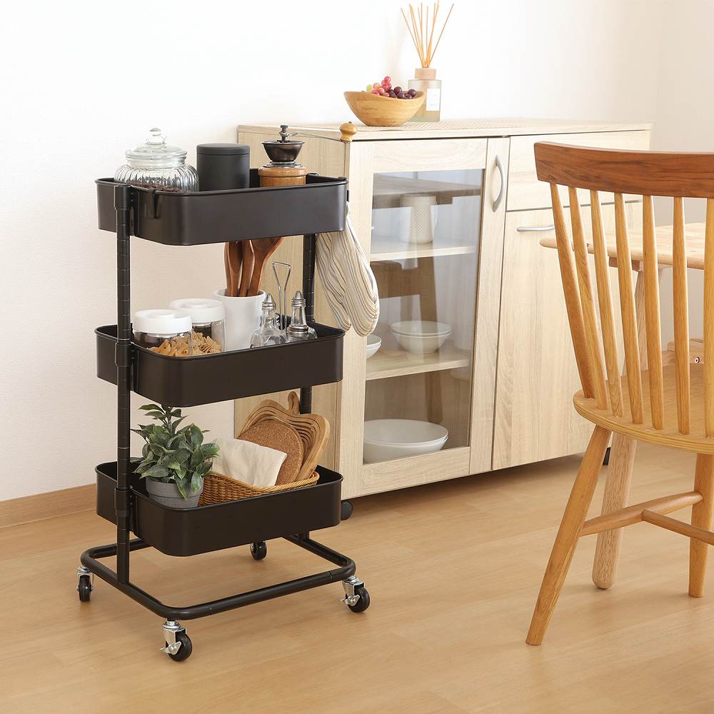 高さが調整できるワゴン マルシェ ブラック 45068 メーカー直送 ▼返品・キャンセル不可【他商品との同時購入不可】