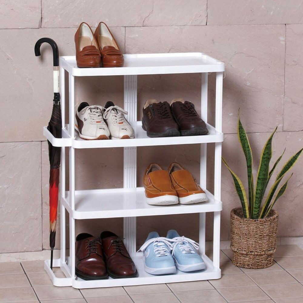 不動技研 シューズラックワイド4段 ホワイト ホワイト