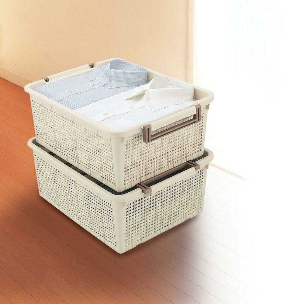 不動技研 重ね収納バスケット(L) アイボリー アイボリー 幅37.6×奥54×高21cm