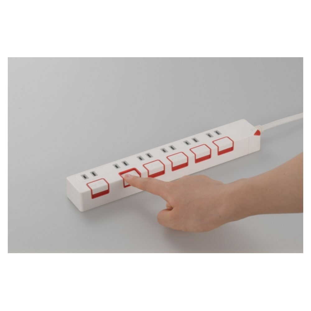 オーム電機 節電タップ 6個口 2.5m ホワイト