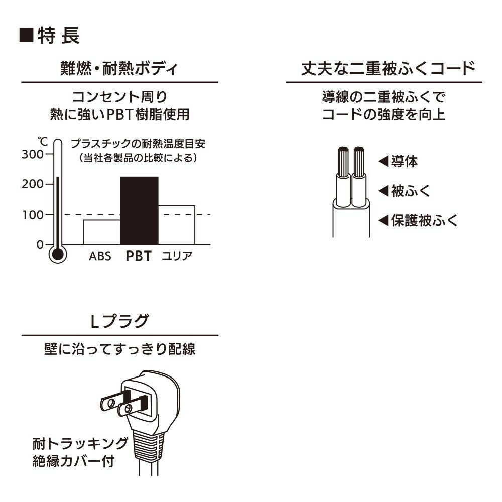 オーム電機 6個口タップ 1.5m ホワイト