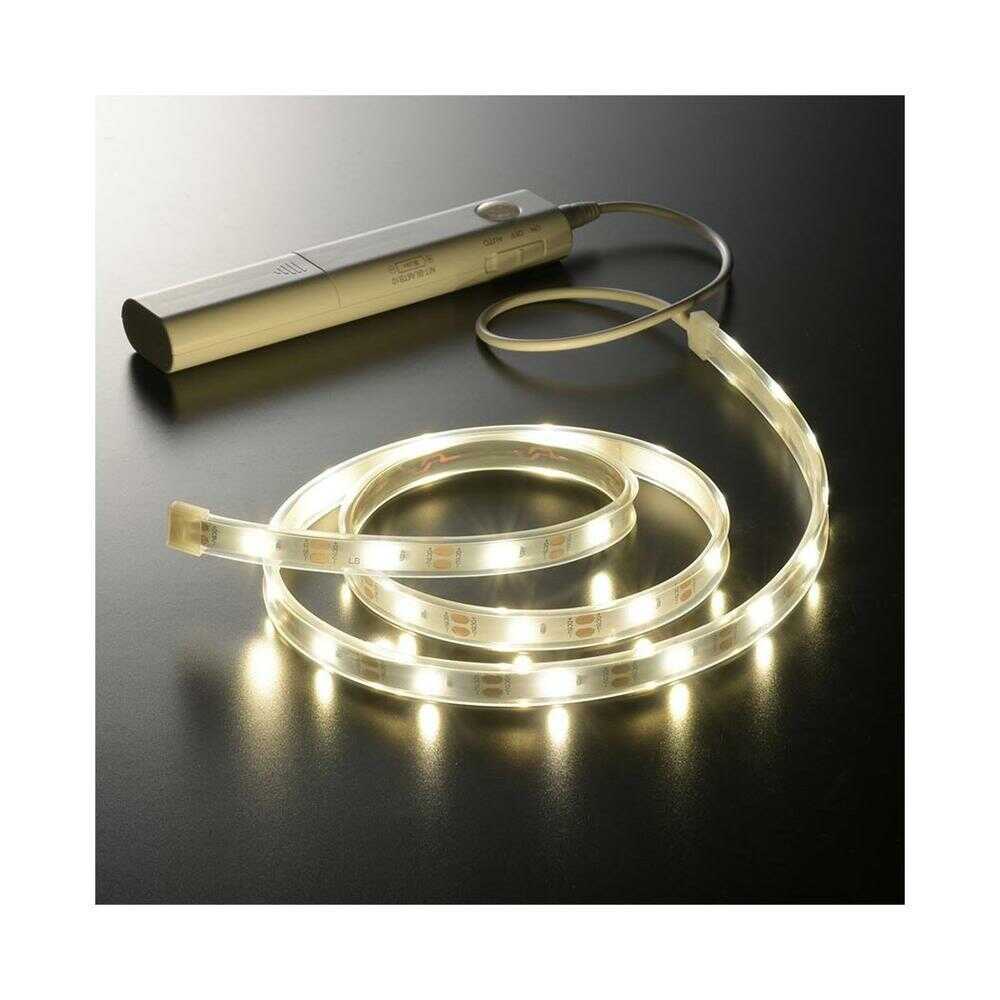 オーム電機 LEDテープライト 明暗人感 乾電池式 1m ホワイト