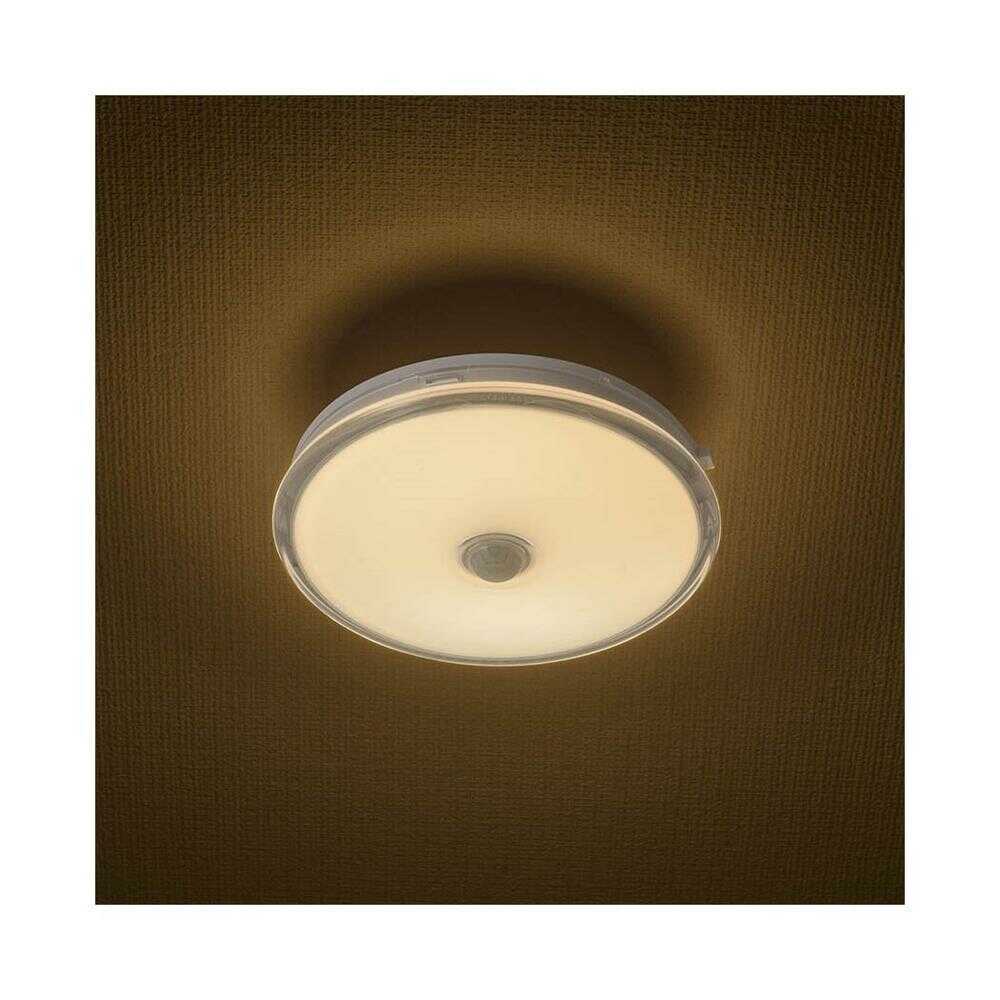 オーム電機 LED薄形ミニシーリングライトセンサー40形電球色 ホワイト