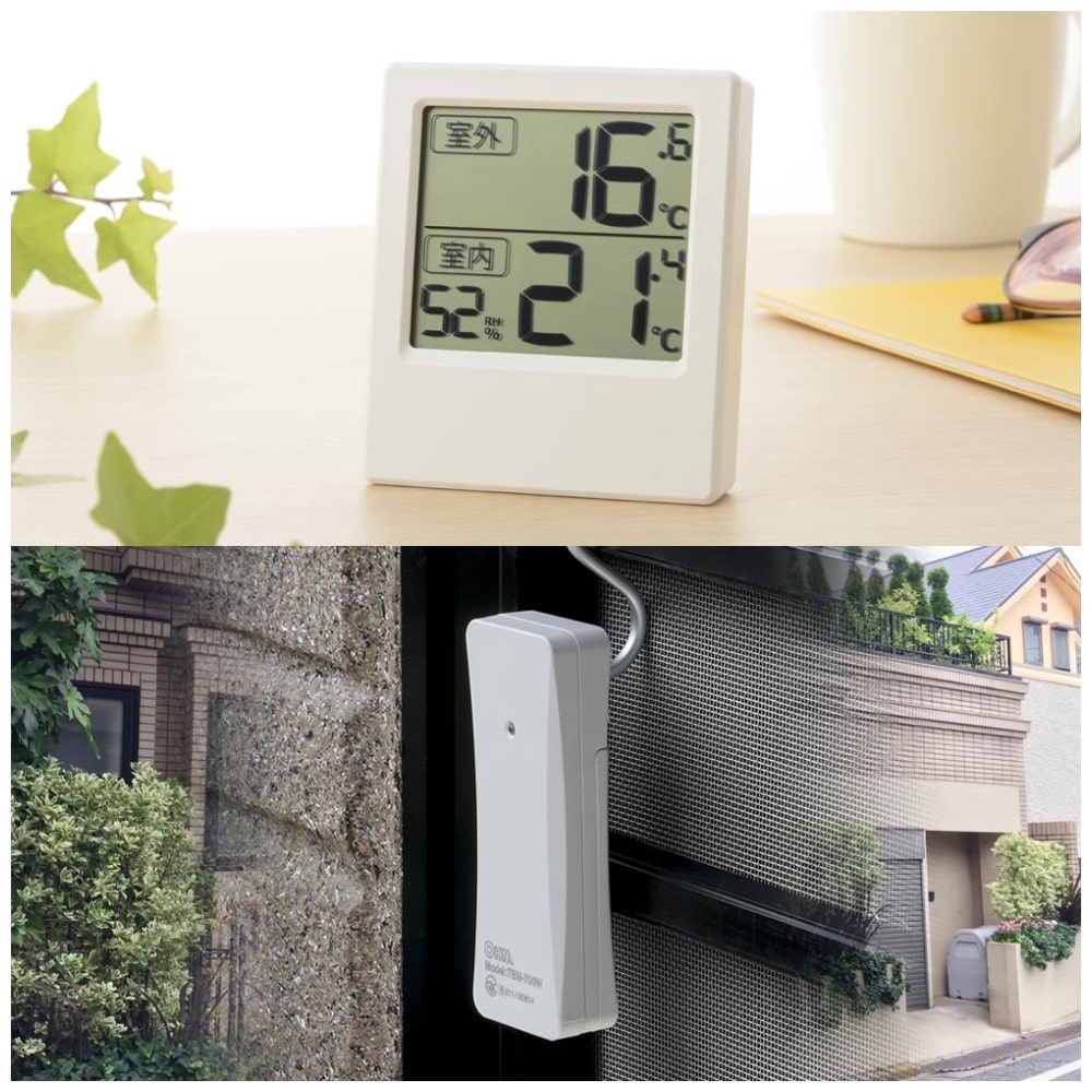 オーム電機 室外の気温が分かる温湿度計