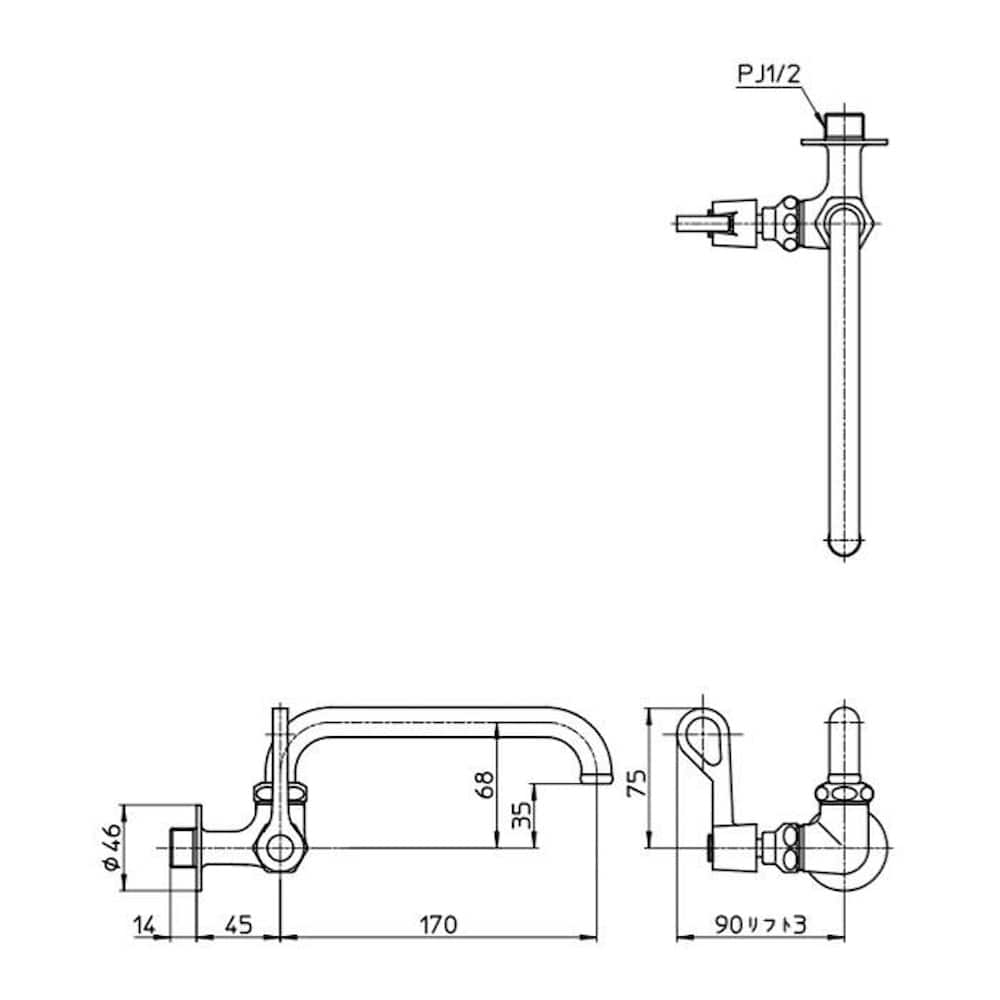 SANEI 厨房用横形自在水栓(左ハンドル) 共用形 A2310L-13 【直送品】 返品・キャンセル・他商品と同時購入は不可