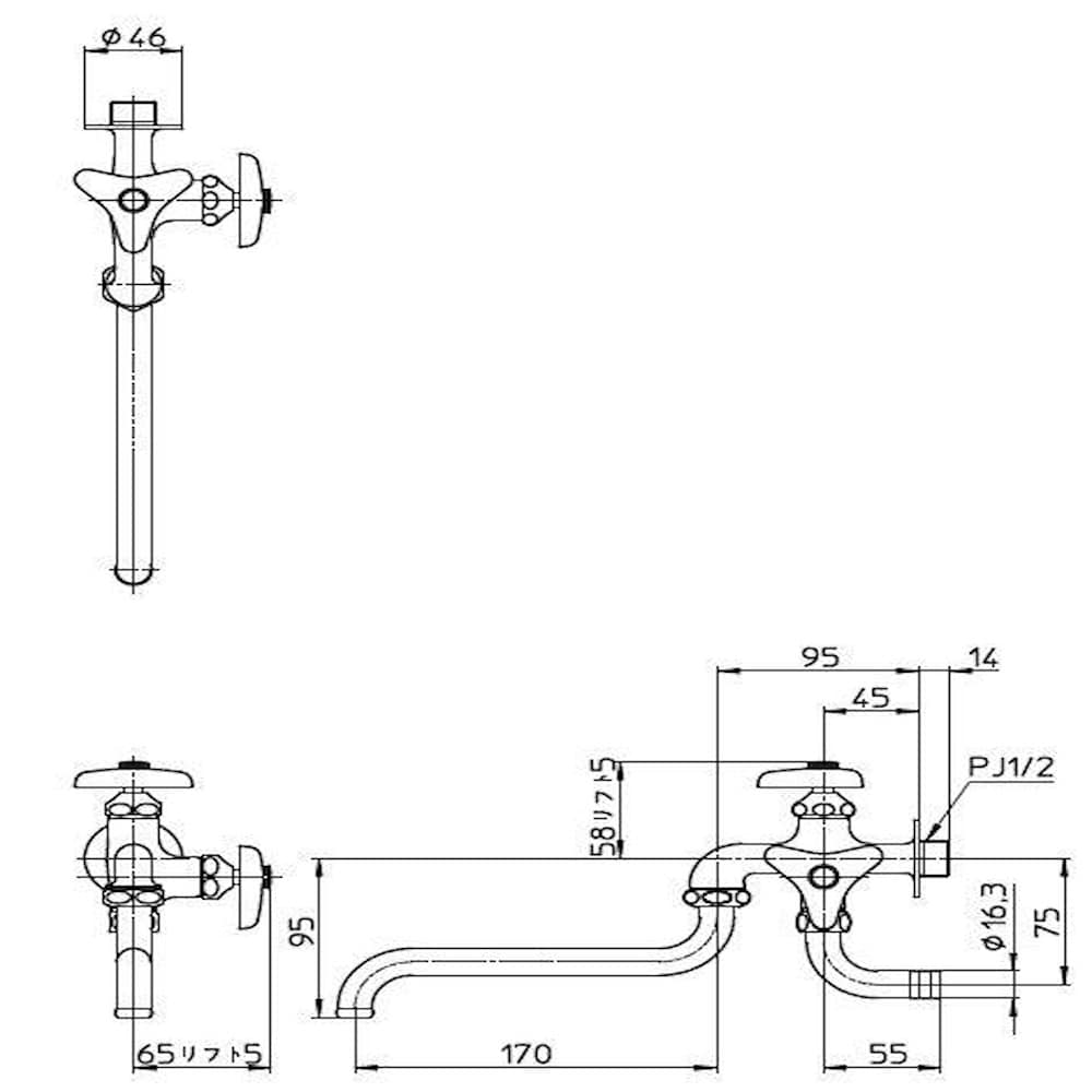 三栄 SANEI 二口自在水栓 E10A-13 【直送品】 返品・キャンセル・他商品と同時購入は不可