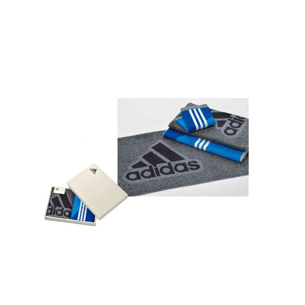 日繊商工 adidas コレクト スポーツタオル×タオルチーフセット 箱入り スポーツタオル1枚・タオルチーフ1枚 スポーツタオル/グレー、タオルチーフ/ブルー