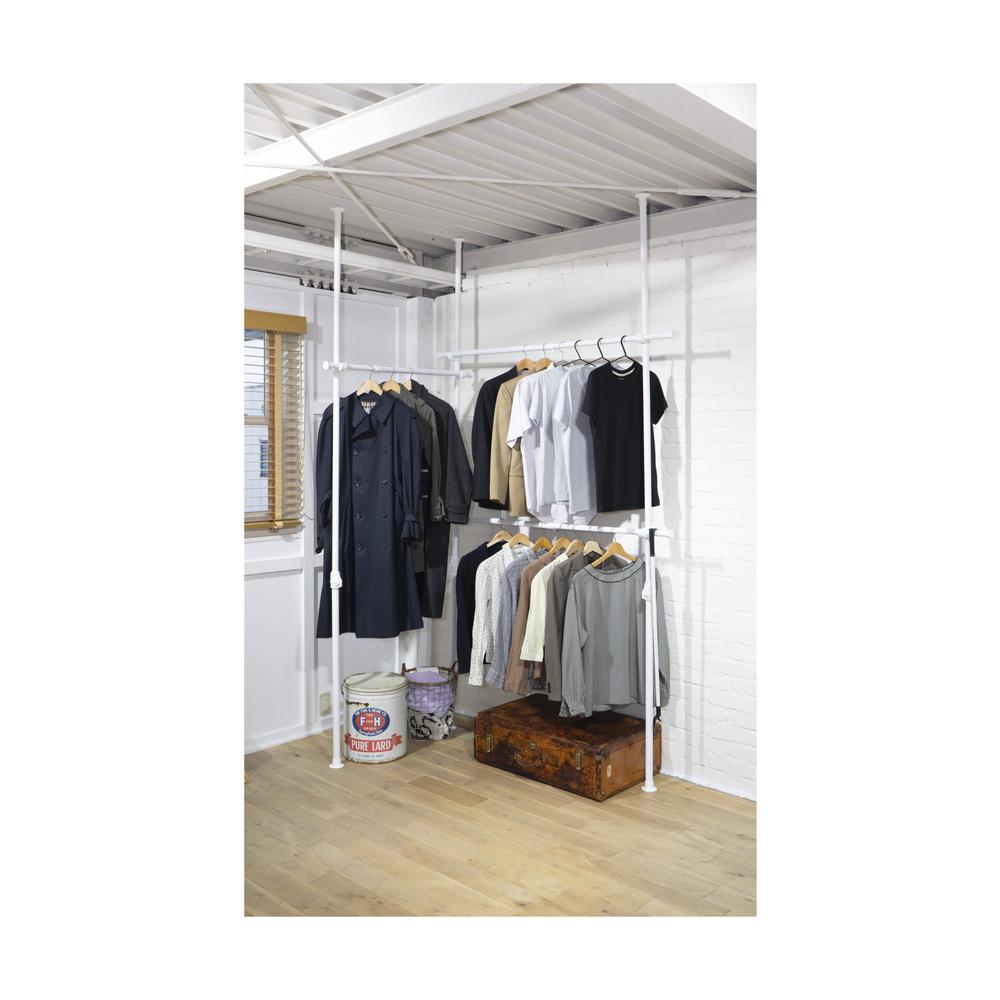突っ張りポールハンガー トリプル マットホワイト 約幅160~292×奥行10×高さ190~260cm