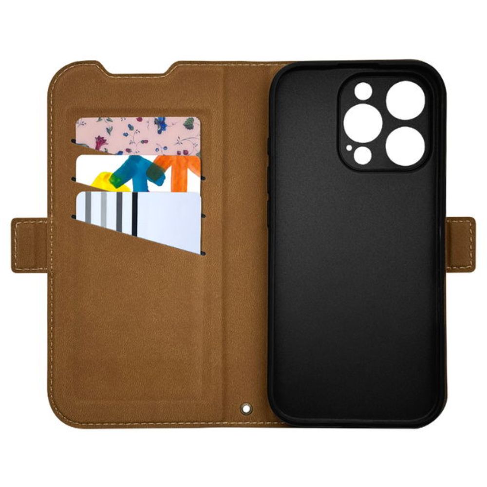 テレホンリース iPhone16Pro 手帳型カバー 薄型 カメラ保護 ネイビー×ブラウン