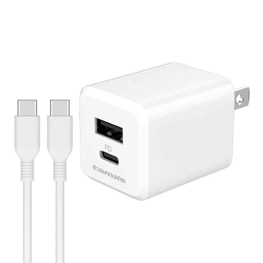 多摩電子工業 PD対応 コンセントチャージャー 20W C+A C to Cケーブル付 AAP156UCCC10W ホワイト