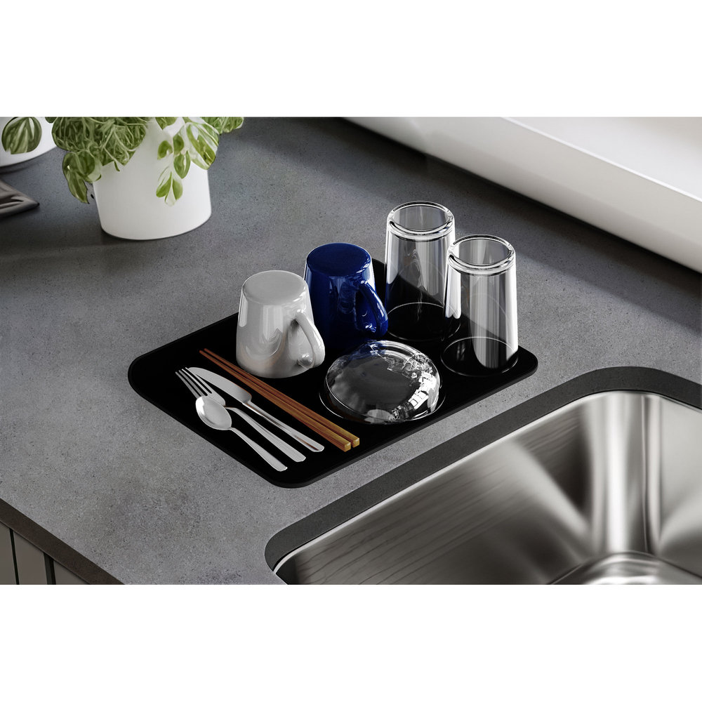 アイオン 超速乾・超吸水 水切りマット&クロス Lサイズ ブラック