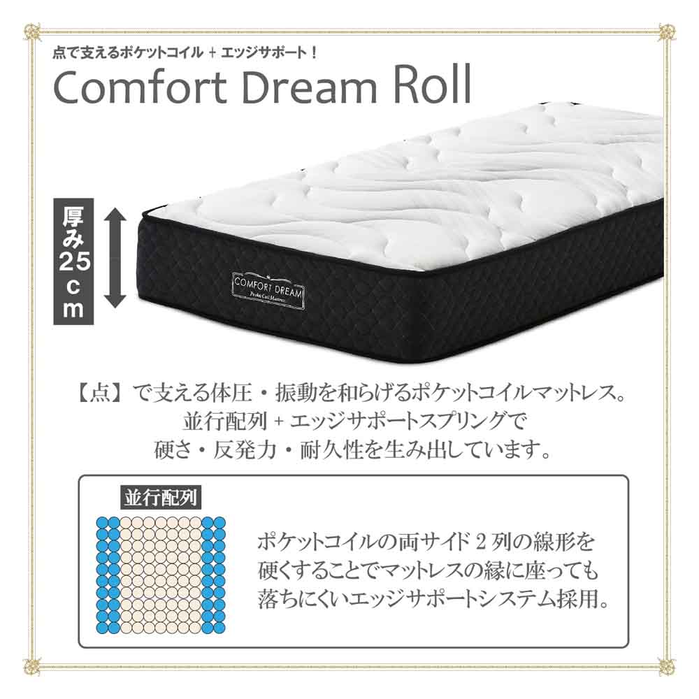 厚み25cmWDポケットコイルマットレスCFDM-ROLL-WD メーカー直送 ▼返品・キャンセル不可【他商品との同時購入不可】